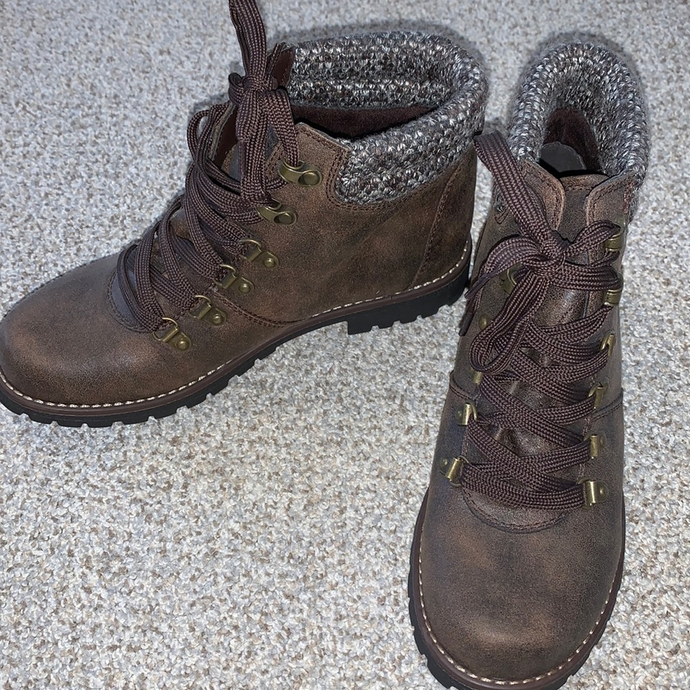 Brown lace up combat booties